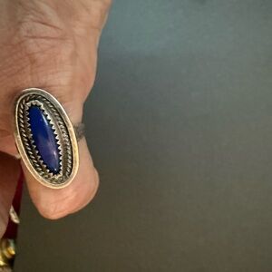 Silver Ring with Deep Blue Oval Stone
